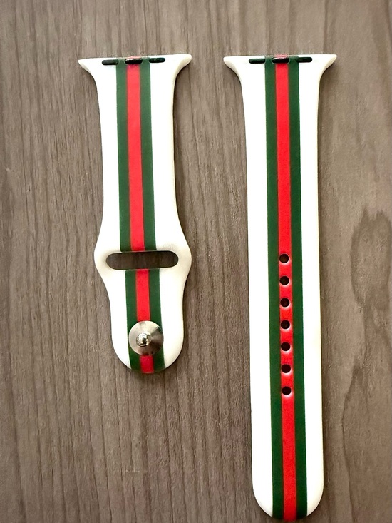Other - White Silicone iWatch Band with Green and Red Stripe 42mm